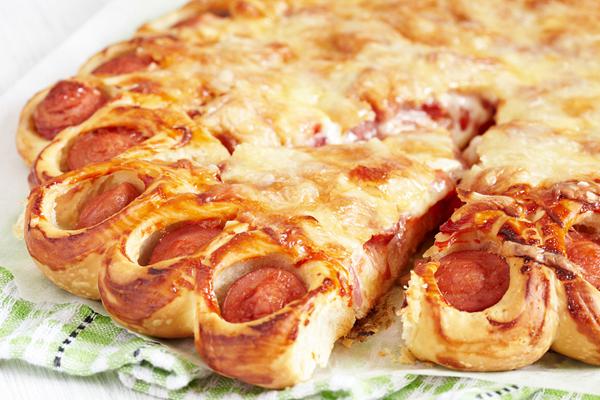 Homemade pizza with sausages